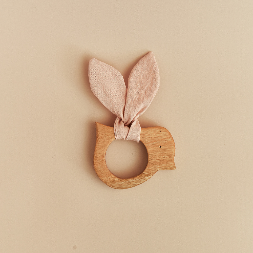 Mordillo Pajarito de Madera y Lienzo - rosa
